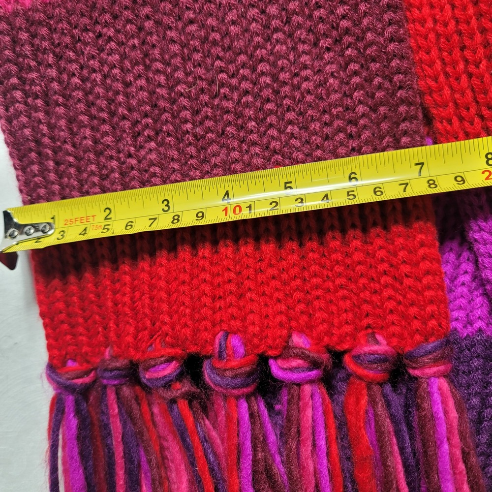 Mixit Striped Knit Scarf Fringe Acrylic Purple Red Pink One Size - Picture 3 of 4